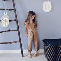 Combinaison décontractée fonctionnelle personnalisée pour enfants, été, petites filles, sans manches, en coton et lin, couleur unie, vêtements pour enfants
