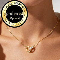 Collier pendentif double cercle entrelacé en laiton plaqué or 18 carats, serti de zircone cubique, chaîne de clavicule pour femme, OEM ODM