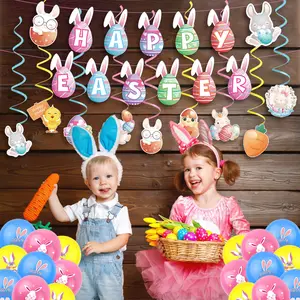 Ostern hängende Dekorationen Frohe Ostern Banner Papier Hase Kuchen deckel Latex Luftballons Oster feier Lieferungen