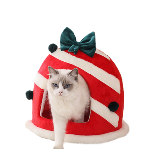 크리스마스 테마 겨울 워밍업 전천후 고양이 하우스-북극 양털 두껍고 2 층 고양이 침대 패드 애완 동물 침대/둥지 - Product Image 3