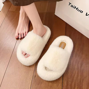 Automne/Hiver 2025 – Chaussons d'extérieur chauds en peluche pour femmes et hommes, grandes tailles, décontractés, à bout ouvert, couleurs assorties, toutes saisons - Product Image 3