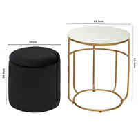 Bailey bonne qualité deux pièces ensemble vanité rembourré plaqué or métal stockage personnalisé velours tissu pouf Table basse