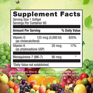 Cápsulas Blandas de Vitamina D3 5000+K OEM ODM, Vitamina D K MK-7, Apoyo a la Salud Inmunológica, Salud Ósea, Absorción de Calcio, Fortalecimiento de Huesos y Dientes - Product Image 2