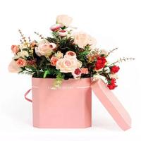Boîte à fleurs en velours de forme ronde de luxe personnalisée/boîte à roses en daim