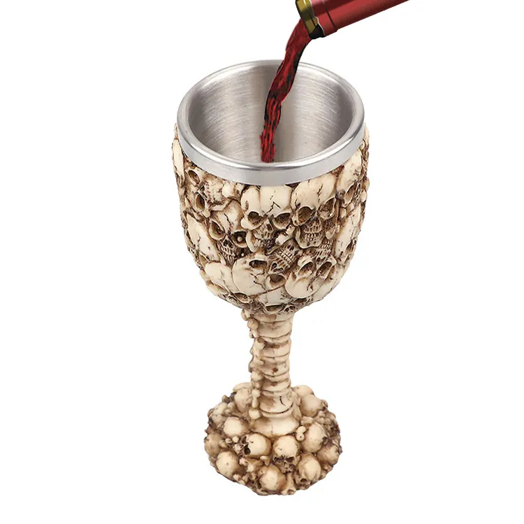 Custom Halloween Party Decoration Stainless Steel Wine Cup Funny Wines Goblets Bar Resin Skeleton Handheld Skull Wine Glass