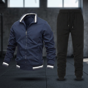 Conjunto Deportivo Azul Marino para Hombre, Manga Larga con Cierre, Ropa Deportiva Informal de Color Sólido, Transpirable, para Otoño, Corte Regular - Product Image 2