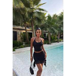 Conjunto de 2 Piezas de Ropa Casual para Club BLACK DARREL, Top y Shorts de Mezclilla de Corte Holgado, Color Sólido, Ropa de Verano - Product Image 1