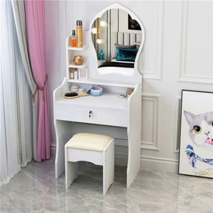 <span class=keywords><strong>Tocador</strong></span> de madera rosa y blanco con espejo LED y múltiples cajones de almacenamiento, <span class=keywords><strong>tocador</strong></span> de maquillaje de madera para apartamento - Product Image 3
