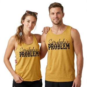 Somebody's Problem Printed Yellow Cotton Tank <b>Top</b> Women Casual Scoop Neck <b>Knitted</b> <b>Sleeveless</b> <b>Top</b> - Product Image 1