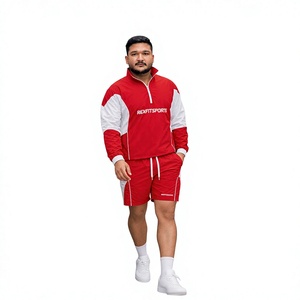 REXFIT SPORTS 2026 Breathable Mens Red <b>White</b> Nylon <b>Tracksuit</b> Set Half Zip Pullover Jacket and Shorts Custom Sports Streetwear - Product Image 1