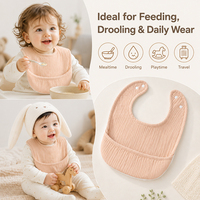 Bavoirs pour bébé nouveau-né réutilisables à fermeture boutonnée de couleur unie personnalisée, doux, super absorbants, multicouches, avec poche