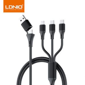 LDNIO Super Fast <b>Charging</b> Three-in-one Data <b>Cable</b> 100W Nylon Braided Typec Port Two to Three Mobile Phone <b>Charging</b> <b>Cable</b> - Product Image 4
