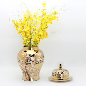 Sang Trọng Handpainted Gốm Flower <span class=keywords><strong>Jar</strong></span> Trang Trí Nội Thất Tùy Chỉnh Vàng Hoa Lưu Trữ Bình Bộ - Product Image 4