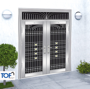 Puerta frontal de seguridad de acero inoxidable para exteriores de metal, puertas de entrada modernas, diseño gráfico oscilante, piezas de repuesto gratuitas - Product Image 2