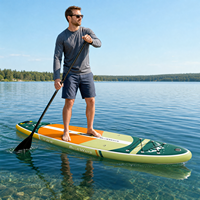 Vente Flash : Planche de SUP gonflable extra large 11' x 36" en Drop Stitch, motif montagne vert forêt, kit de planche à pagaie avec rayures vertes lime, polyvalente