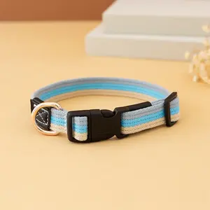 Venta al por mayor suave cómodo ajustable acolchado correas de lona de rayas de colores insertar hebilla personalizada collares de perro - Product Image 4