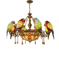 Grand lustre de style européen rétro pour villa, bâtiment duplex 8+1, en fer forgé, bronze, LED, alliage de zinc, abat-jour en forme de perroquet, antique
