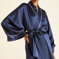 Couleur marine 16 19 22 Momme Robe Kimono en soie de luxe courte ouverte sur le devant avec ceinture 100% Mulberry Charmeuse Robe en soie avec ceinture