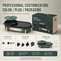Grill électrique et hot pot 2-en-1 à commande double indépendante, poêle multifonctionnelle pour barbecue d'intérieur pour dîner en famille