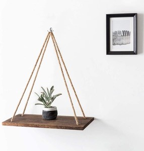 Wholesale <strong>Triangle</strong> Home Wall Decor Display Organizer Hanging Floating <strong>Wood</strong> <strong>Shelves</strong> with Rope for Living Room Wall Decoration - Product Image 3