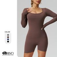 Dames Yoga Set Eén Stuk Lange Mouwen Top Shorts Ecologisch Vierweg Stretch Snel Droogend Ademend Zacht Comfortabel Pasvorm Aangepaste Logo