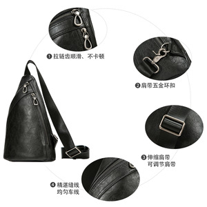Sac de poitrine pour homme Dujiang en cuir de vachette pleine fleur noir, minimaliste, bandoulière, tendance, usage quotidien - Product Image 2