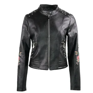 Spring 2021 Wholesale custom embroidered bomber printing women leather jacket