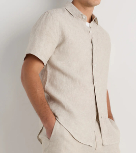 Custom <strong>Men's</strong> Pure <strong>Linen</strong> Striped Short Sleeve Vacation <strong>Shirt</strong> Lightweight Breathable Wrinkle Resistant Button Casual OEM - Product Image 4