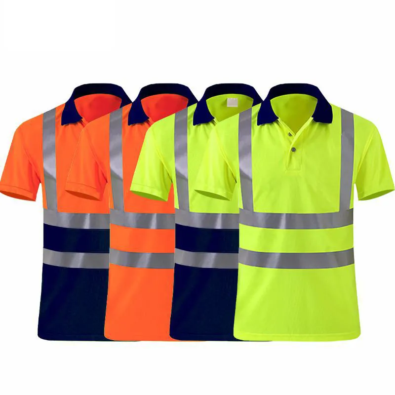 視認性の高い安全Tシャツ長袖/半袖反射ポロシャツ蛍光イエローオレンジ安全Tシャツ