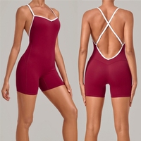 Combinaison courte de yoga Aoyema pour femme, sans manches, à bretelles croisées réglables, avec blocs de couleur, une pièce, pour l'entraînement et le sport