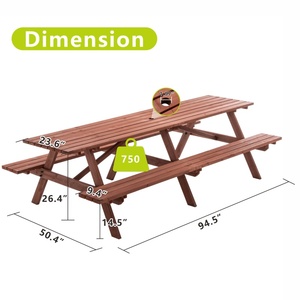 <span class=keywords><strong>Table</strong></span> de pique-nique en bois marron pour 8 personnes <span class=keywords><strong>Table</strong></span> de camping en plein air <span class=keywords><strong>avec</strong></span> 2 sièges - Product Image 5