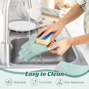 Guanti da cucina e da cucina per Barbecue in Silicone per alimenti con stampa in cotone resistente al calore - Product Image 4