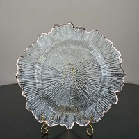 Assiette de présentation dorée transparente de 13 pouces, écologique, non toxique, durable, moderne, pour mariage, fête, réutilisable, élégante