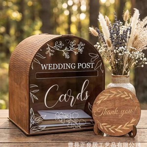 Wooden <b>Wedding</b> <b>Card</b> Drop <b>Box</b> Rectangle Reusable Desktop Storage <b>Wedding</b> Party Decor - Product Image 4