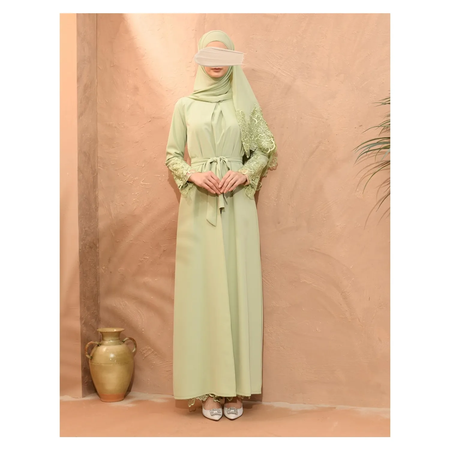 SIPO Ramadan fornitore musulmano Dubai abbigliamento islamico signore turche ricamo floreale aperto Abaya vestito da donna con scialle Hijab