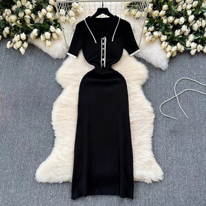 Nouvelle Robe Tricotée Automne 2026 – Modèle Boutonné à Manches Courtes, Élégante et Décontractée - Product Image 5