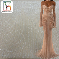 Tissu de dentelle de luxe en maille brodée avec perles et sequins français, tissu de tulle pour robes de soirée pour femmes