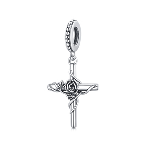 จี้รูปกางเขนชุบเงินลายดอกกุหลาบ ของขวัญสำหรับทุกเพศ - Product Image 1