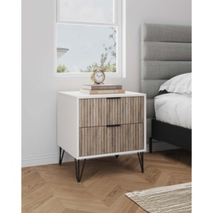 Nightstand <b>Rustic</b> Gray White 2 Drawer Storage <b>Cabinet</b> Modern Bedroom Furniture - Product Image 2
