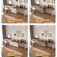 Commode italienne moderne minimaliste en bois durable avec 6 tiroirs, miroir éclairé réglable, table de maquillage, bureau à domicile, ensemble de chambre à coucher