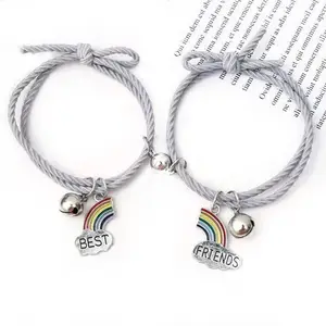 Pulsera Magnetic Bracelet Two Pieces Sisters Small Bell Rainbow Bracelet Forever Best Friends Hand Rope Bracelet Men Women