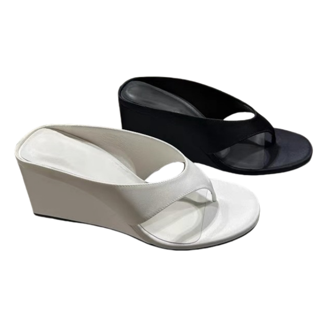 2025 New Style Summer Custom logo High Heel Sandals Wedge Heel Pumps Flip-flops for Women Round Toe Slip-on Slippers for Ladies
