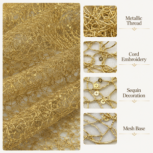Metallisch-Goldener Pailletten-Faden Bestickter Netzstoff für Luxuriöse Abend- und Brautkleider - Product Image 2