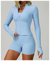 Veste de course à manches longues pour femme avec logo personnalisé, séchage rapide, hauts de yoga, chemises d'entraînement zippées pour la gym – Vente en gros