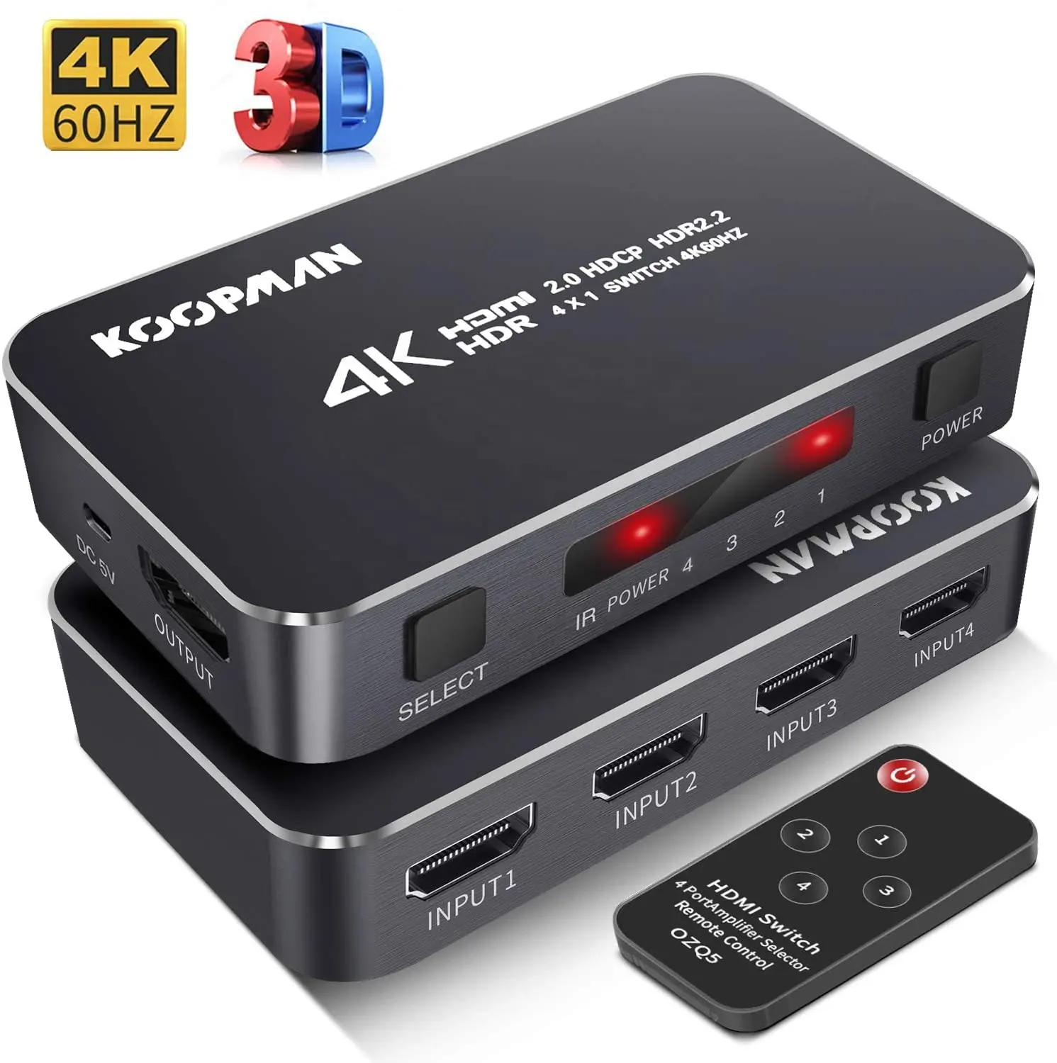 OZQ4 4K 18.5Gbps HDR 4 Port 4K 60Hz HDMI Switch 2.0 <span class=keywords><strong>Presentasi</strong></span> Switcher Selector dengan IR Wireless Remote Mendukung HDCP 2.2