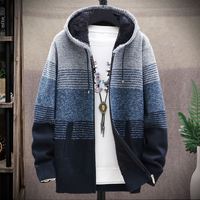 Nouveau chaud épaissi couleur correspondant décontracté à manches longues lâche coréen à capuche Cardigan vêtements hommes