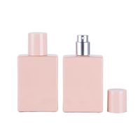 Vente directe usine – Flacon de parfum de luxe en verre 30ml 50ml 100ml, vide, carré plat, avec pulvérisateur à pompe, sérigraphie rose