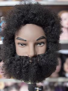 Tête de mannequin <span class=keywords><strong>homme</strong></span> afro avec barbe, 100% <span class=keywords><strong>cheveux</strong></span> humains, tête d'entraînement professionnelle pour la coiffure, idéale pour les tresses bouclées et les coupes. - Product Image 2