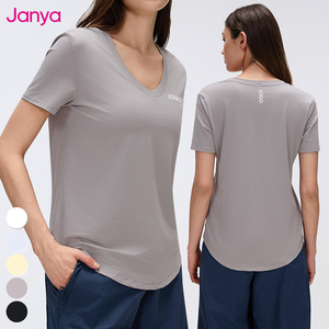 T-shirts décontractés amples pour femmes Janya, légers, respirants, extensibles dans quatre directions, séchage rapide, manches courtes, col en V, hauts de sport - Product Image 1