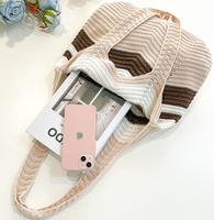 Sac fourre-tout en polyester tricoté à rayures pour femme, décontracté, à ouverture supérieure, avec deux poignées, souple, pour le quotidien, la plage, le shopping, avec imprimé décoratif, sac d'été